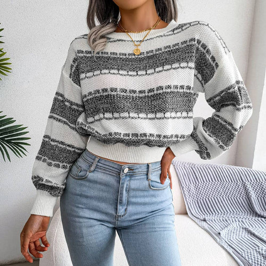 Fashion color contrast long-sleeved knit sweater