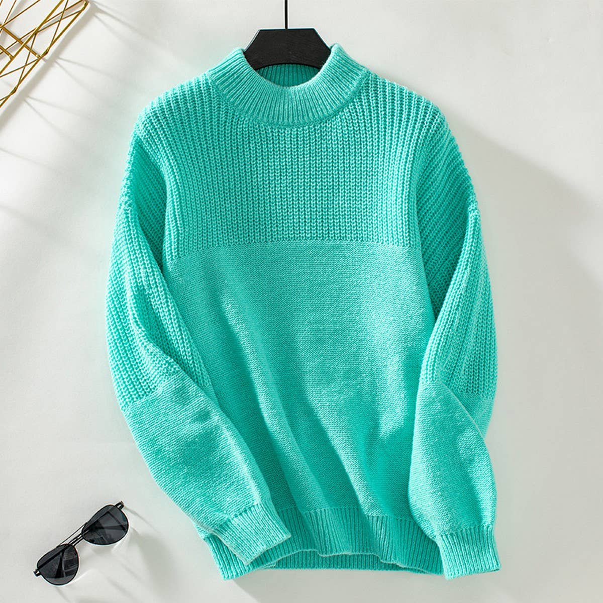 Solid color semi-turtleneck sweater