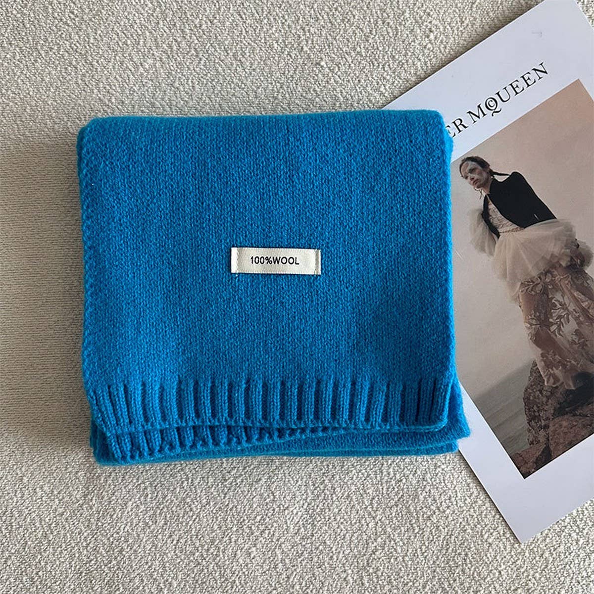 100% Wool Aurora Blue Knit Scarf - Soft & Warm_CWASC2285