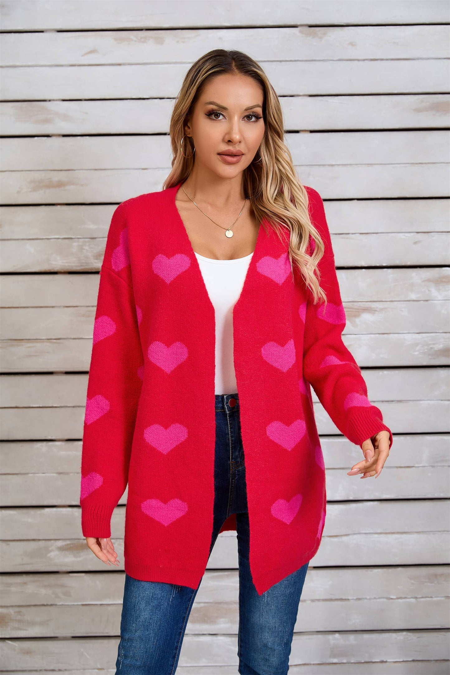 VALENTINE'S DAY COLOR CONTRAST LOVE CARDIGAN