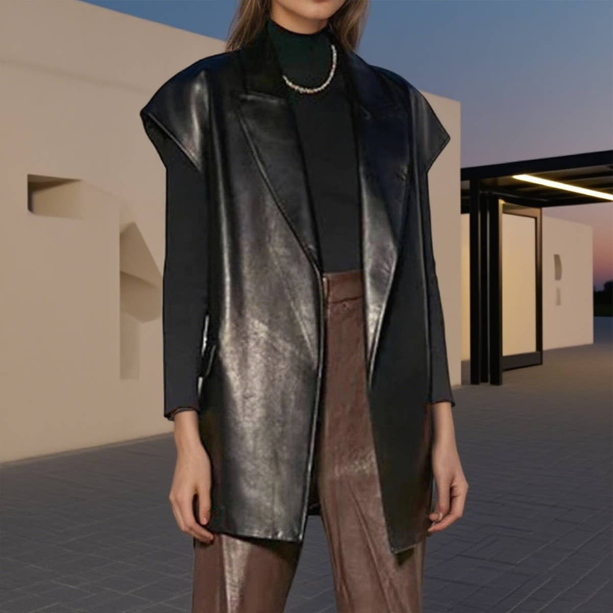 Sleeveless lace-up waist-cinching velvet vest