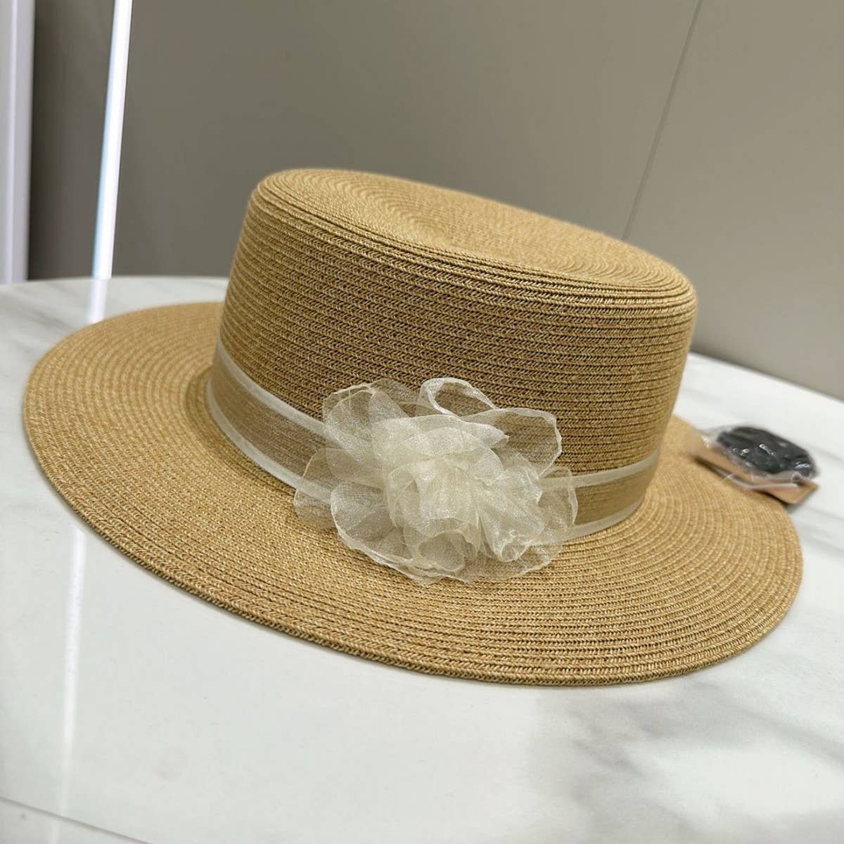 Summer simple flat top lace sun hat_CWAH3574