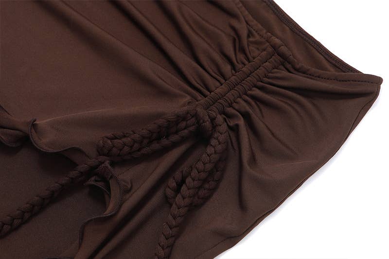 Retro pleated drawstring cinched waist skirt