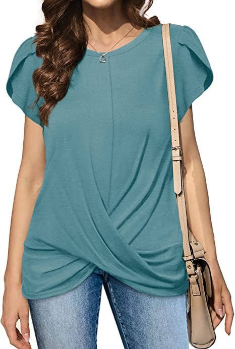 Solid color knotted short-sleeved blouse