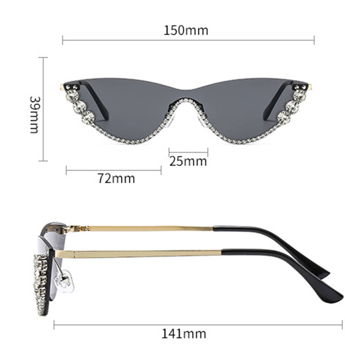 Trendy Rhinestone Half Frame Cat Eye Sunglasses