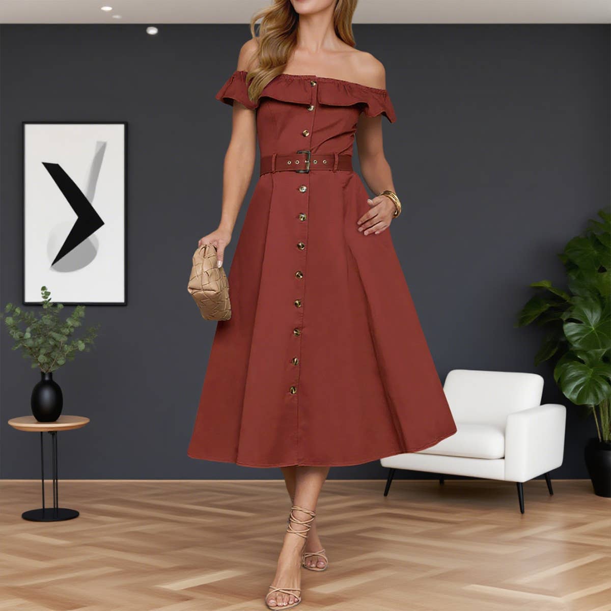 Fashionable and retro one-shoulder dress
