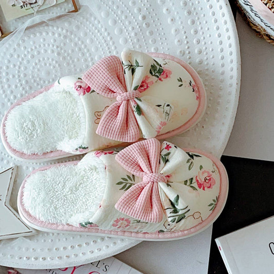 NEW FLORAL BOW WARM HOME SHOES FOR WOMEN