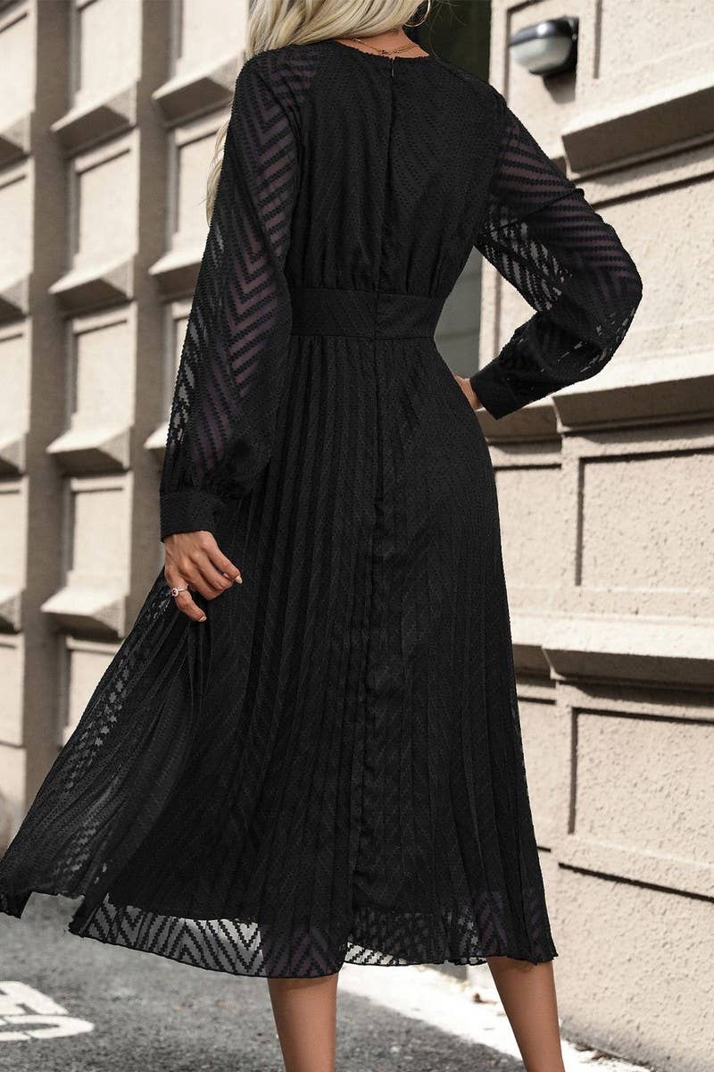 CWDMD4734_NEW LONG-SLEEVED SOLID COLOR HIGH-END DRESS