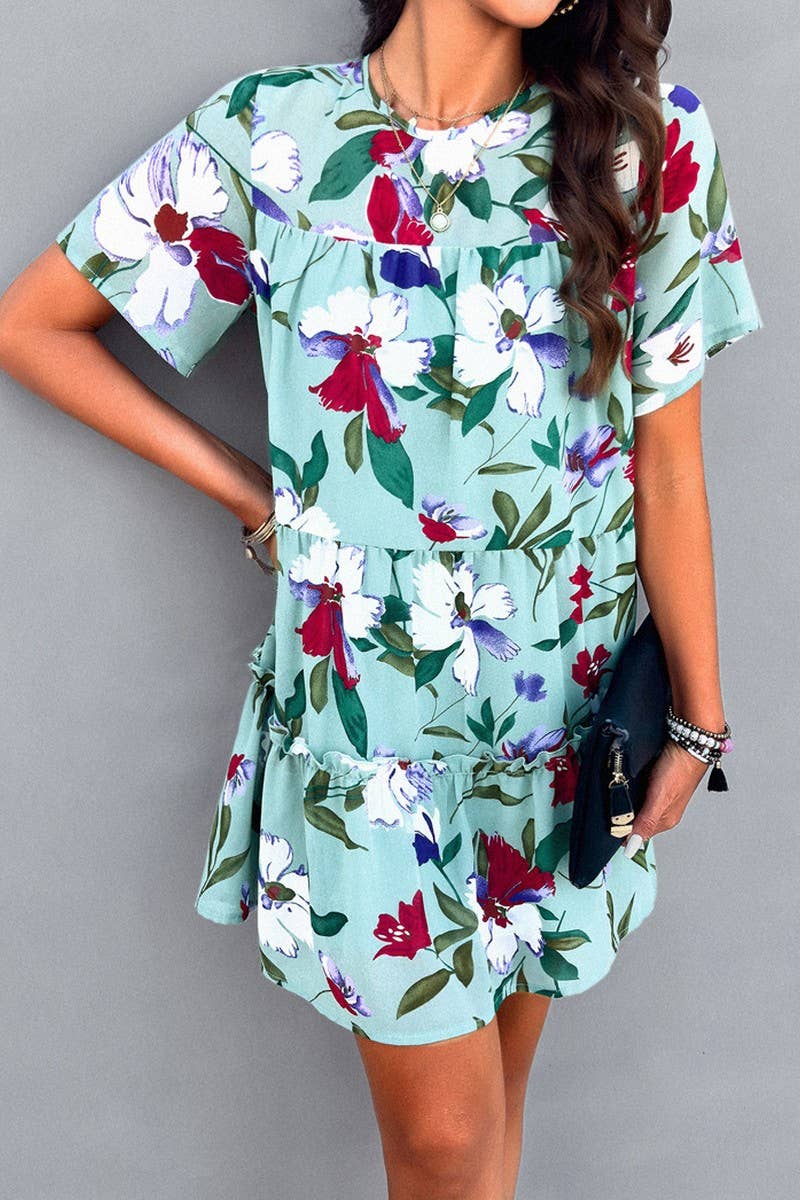CWDSD7136_2025 LEISURE HOLIDAY PRINT SHORT SLEEVE DRESS