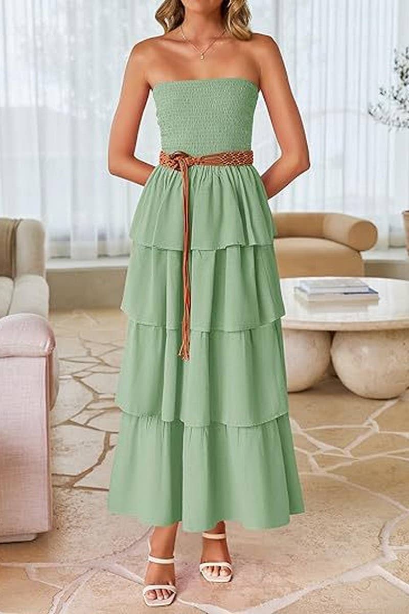 CWDMD6364_OFF-THE-SHOULDER LAYERED TUBE-TOP SUNDRESS