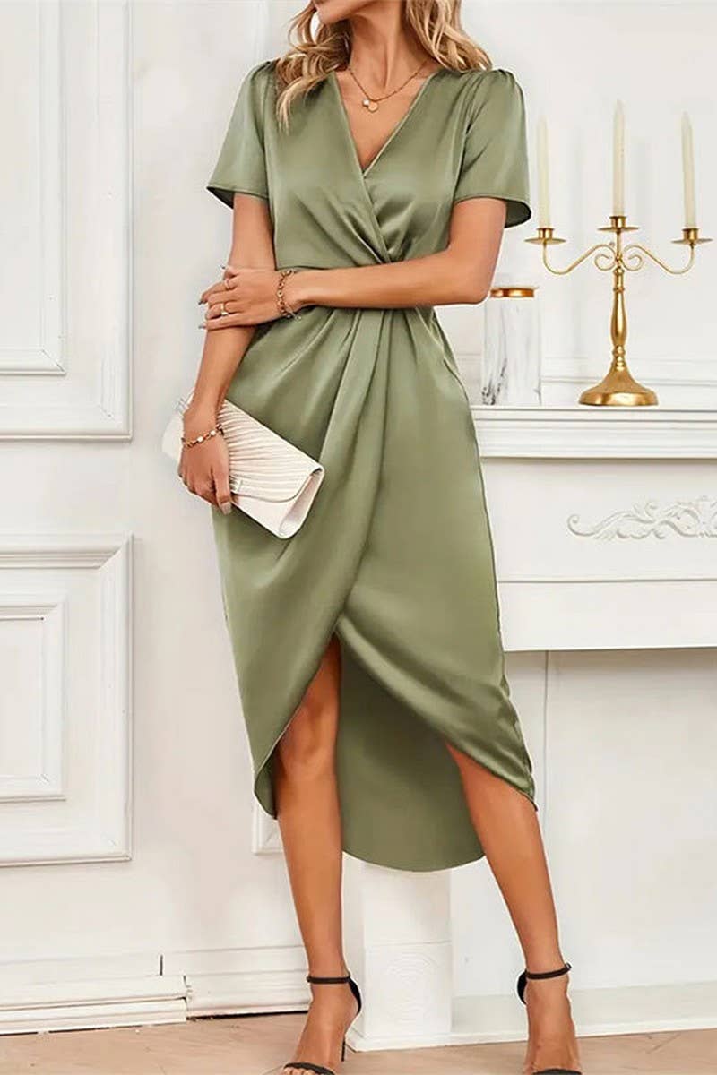 CWDMD4876_CROSS NECK IRREGULAR SHORT SLEEVE DRESS