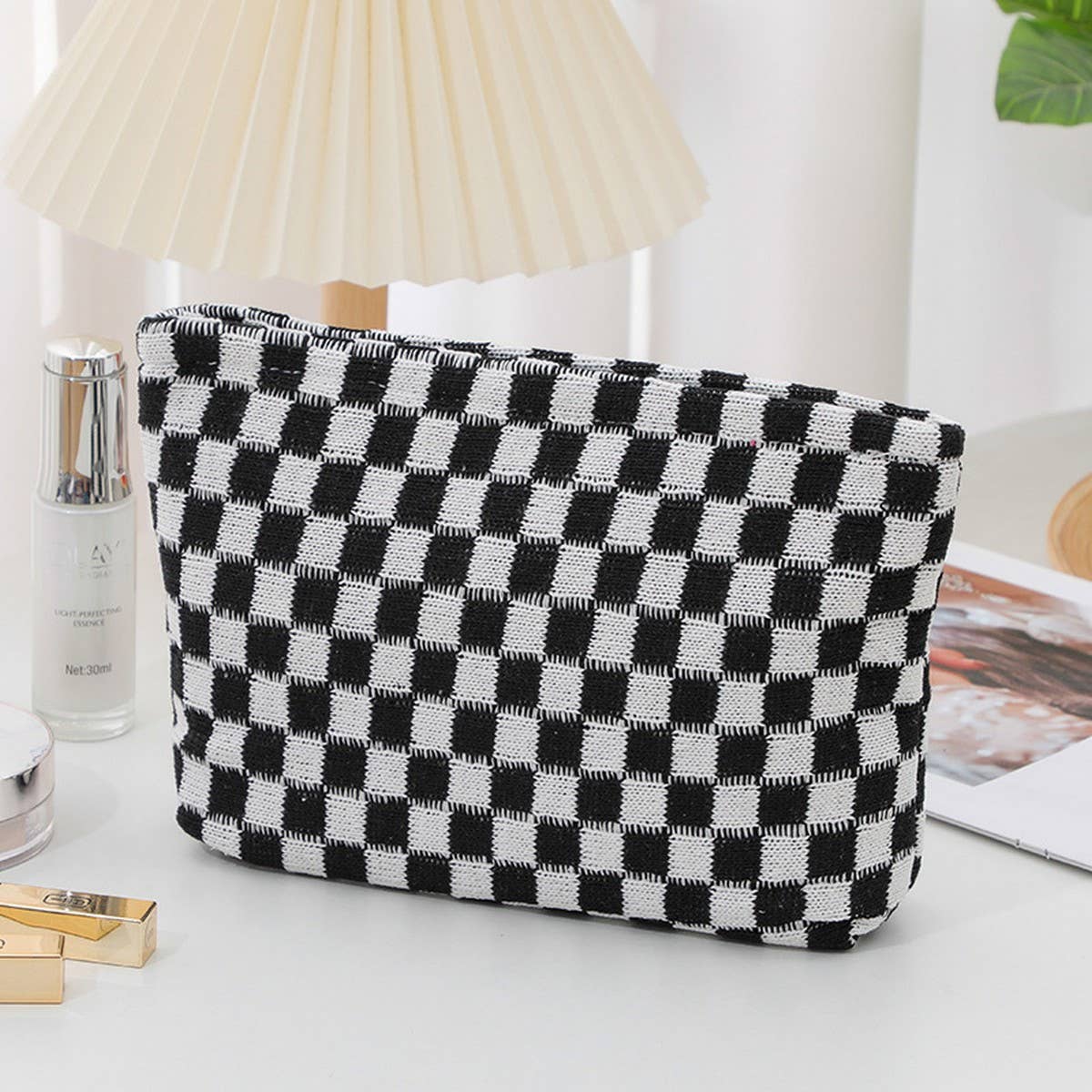 KNITTED CHECKERBOARD MAKEUP BAG PEN BAG_CWAB1210