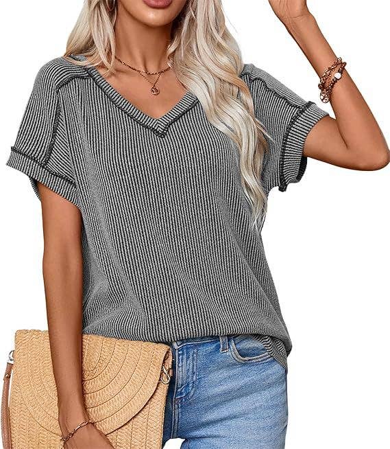 Women¡¯s fashion colorblock twist V-neck tee