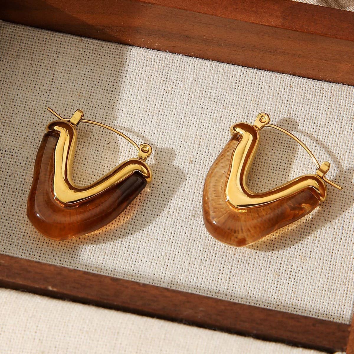 TRIANGLE GEOMETRIC STAINLESS STEEL 18KGOLD EARRINGS