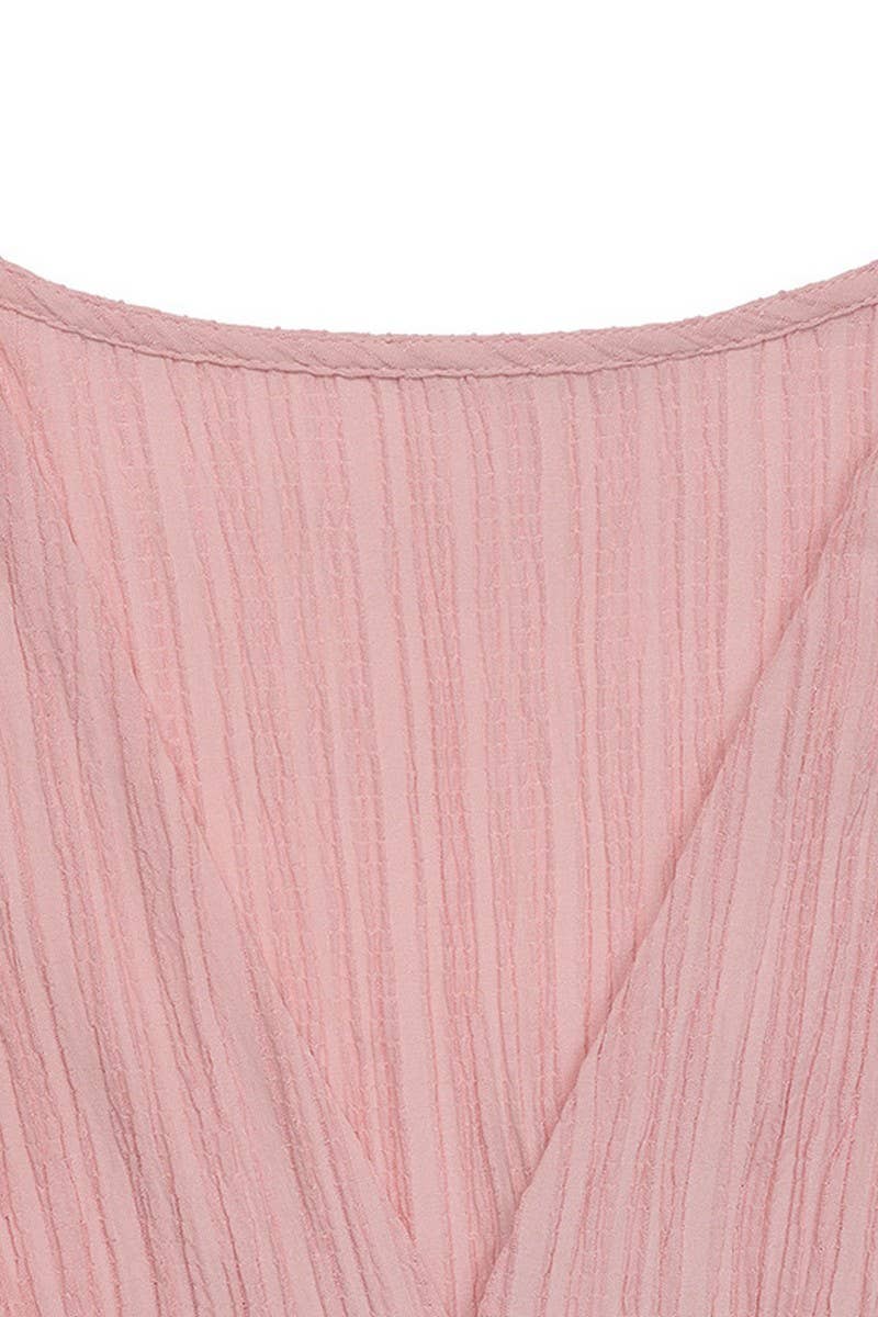 CWDMD5323_SOLID TEXTURED V-NECK DRESS WITH FRONT SLIT