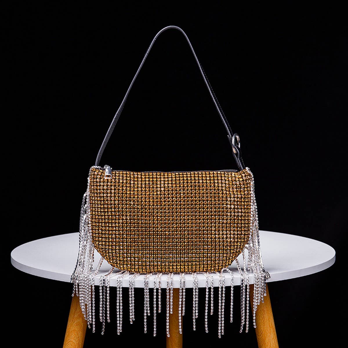 SOFT TURN TASSEL RHINESTONE EVENING TOP HANDBAG_CWAB3606
