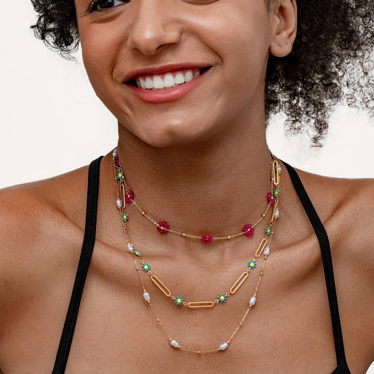 COLORFUL BEADED NECKLACE DOPAMINE CLAVICLE CHAIN