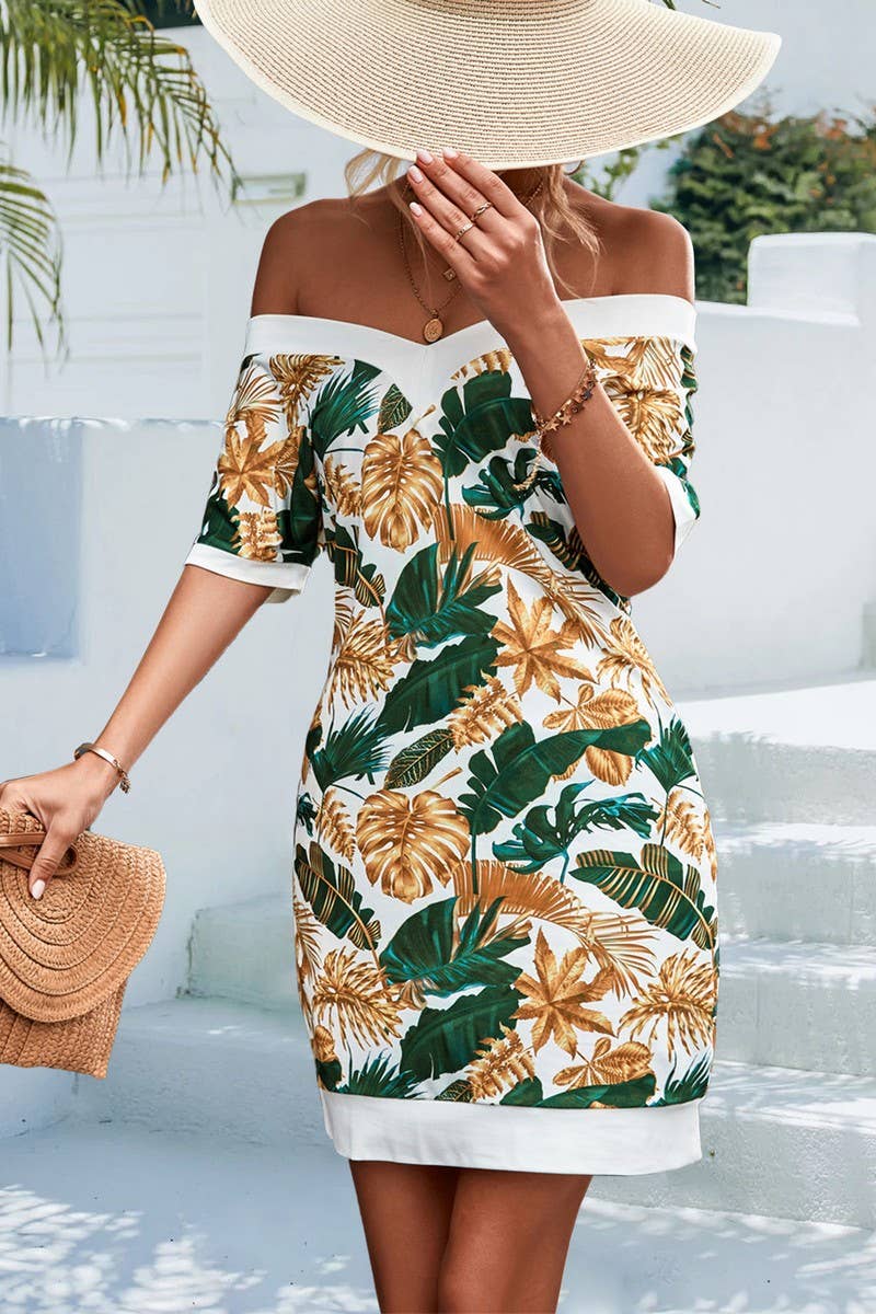 V NECK PATCHWORK PRINT DRESS_CWDSD2660