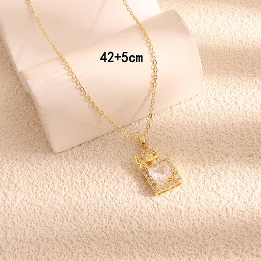 Copper-plated perfume bottle butterfly necklace