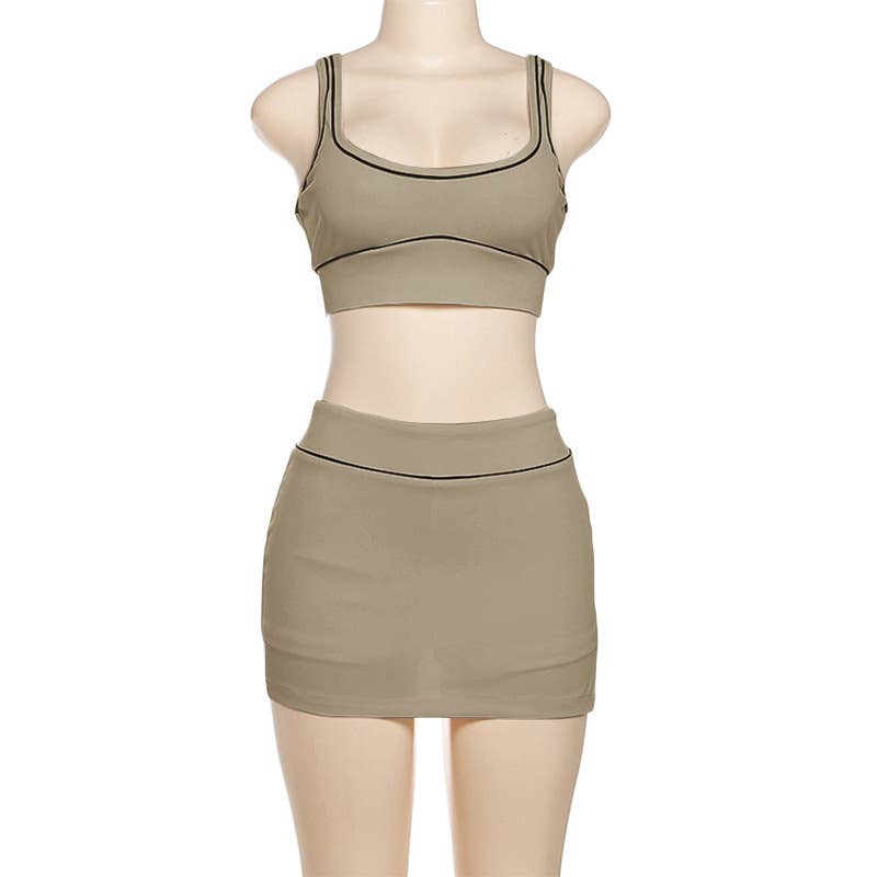 Sexy Crop Tank and Bodycon Skirt Sports Set