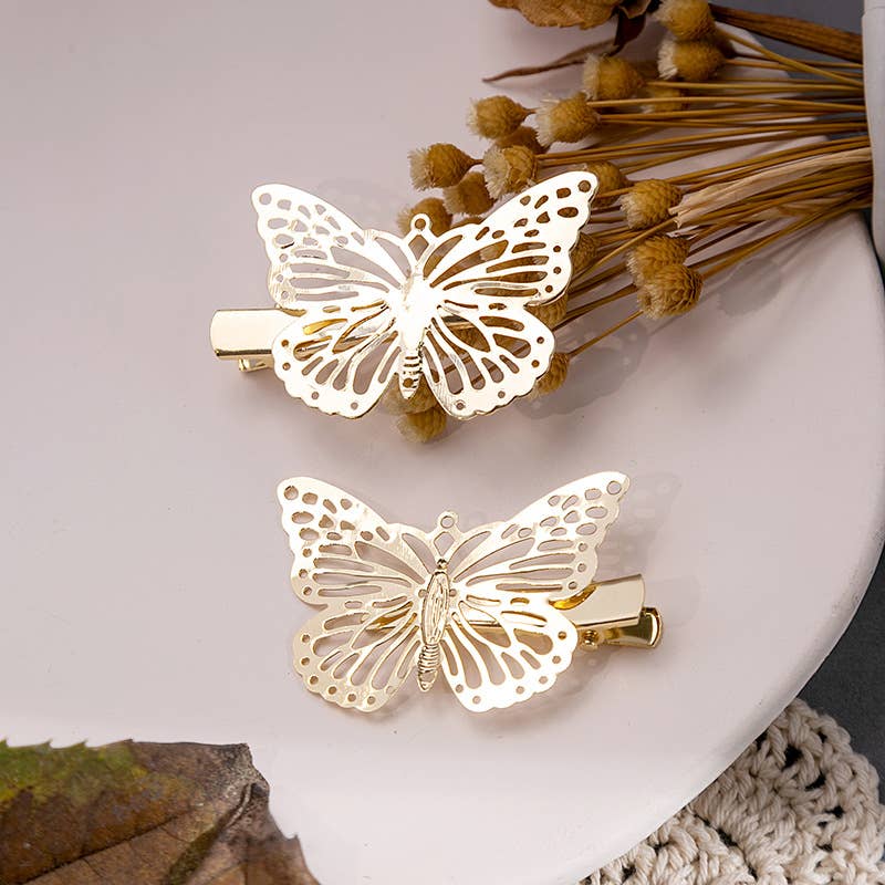 Metal solid-colored butterfly hair clips
