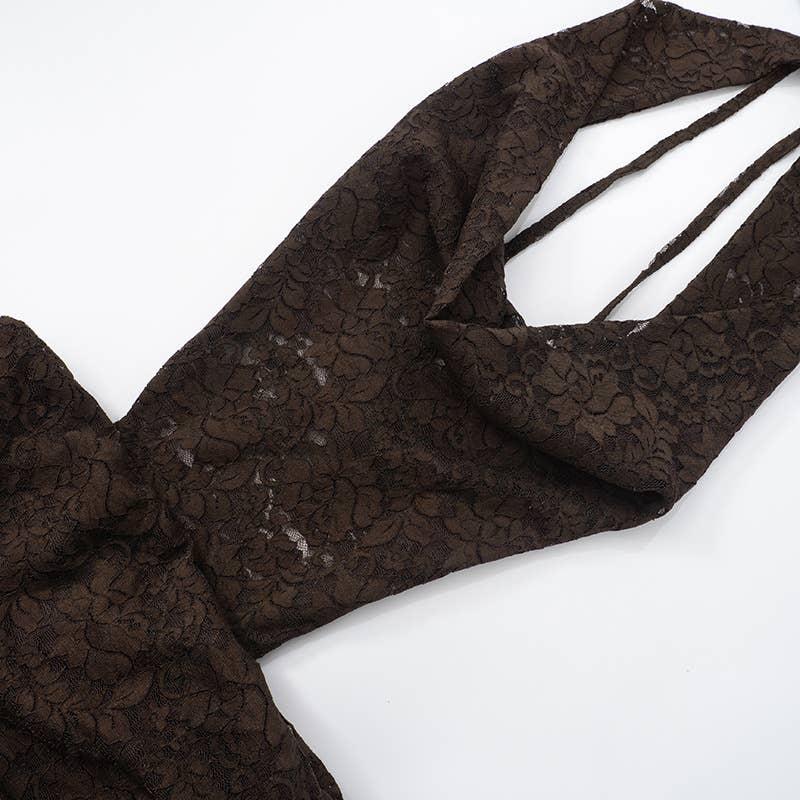 Lace Halter Backless Mini Dress