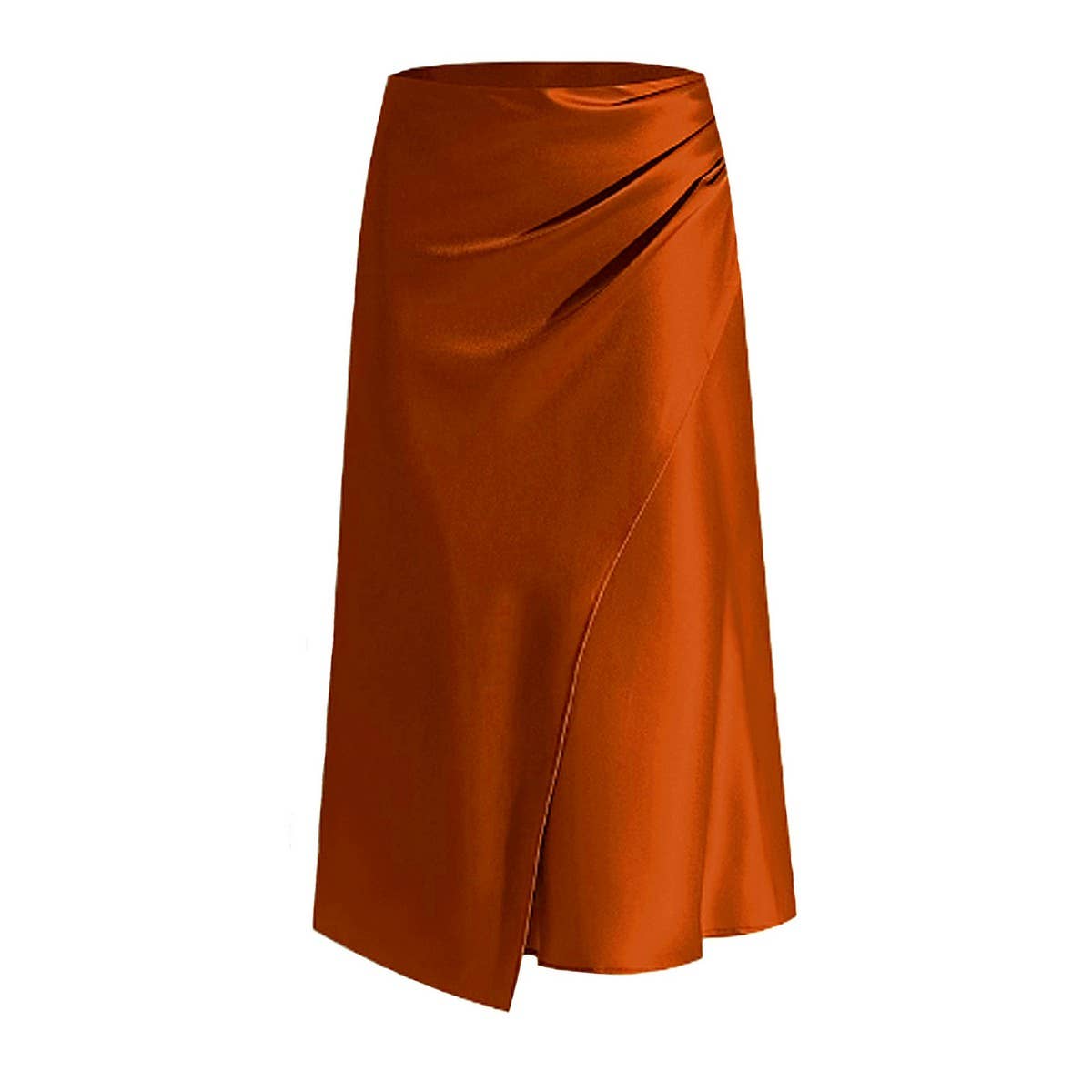 HIGH WAIST SATIN PLEATED SLIT MAXI SKIRT