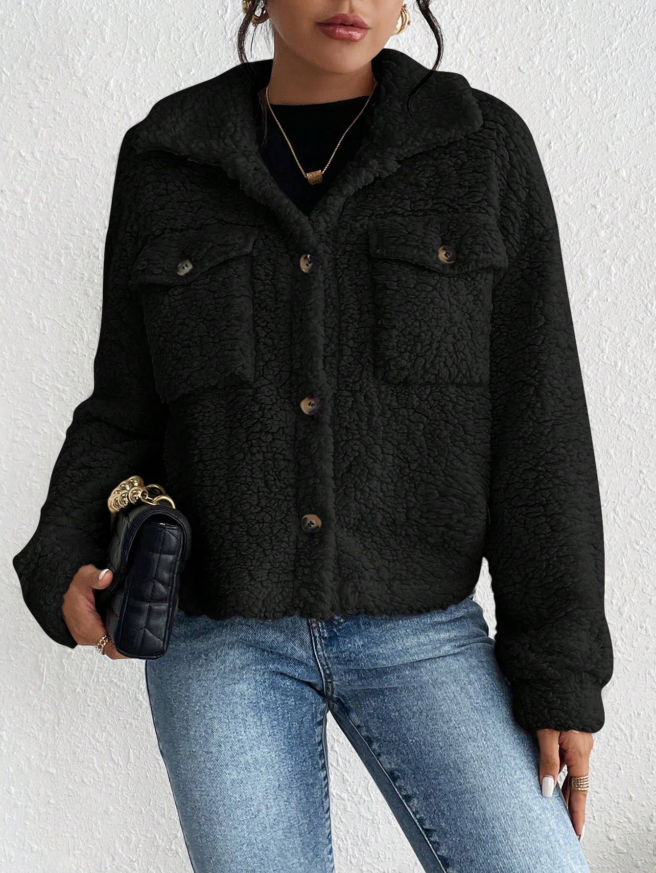 Short single-breasted lapel plush jacket