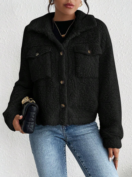 Short single-breasted lapel plush jacket