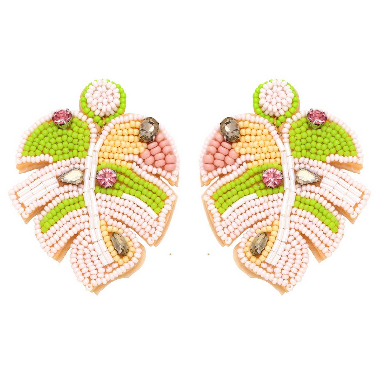 BOHEMIAN HANDMADE WOVEN RICE BEAD LEAF EARRINGS_CWAJE1018