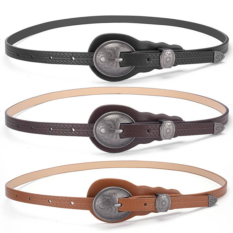 Retro slim waist belt with carved ethnic style