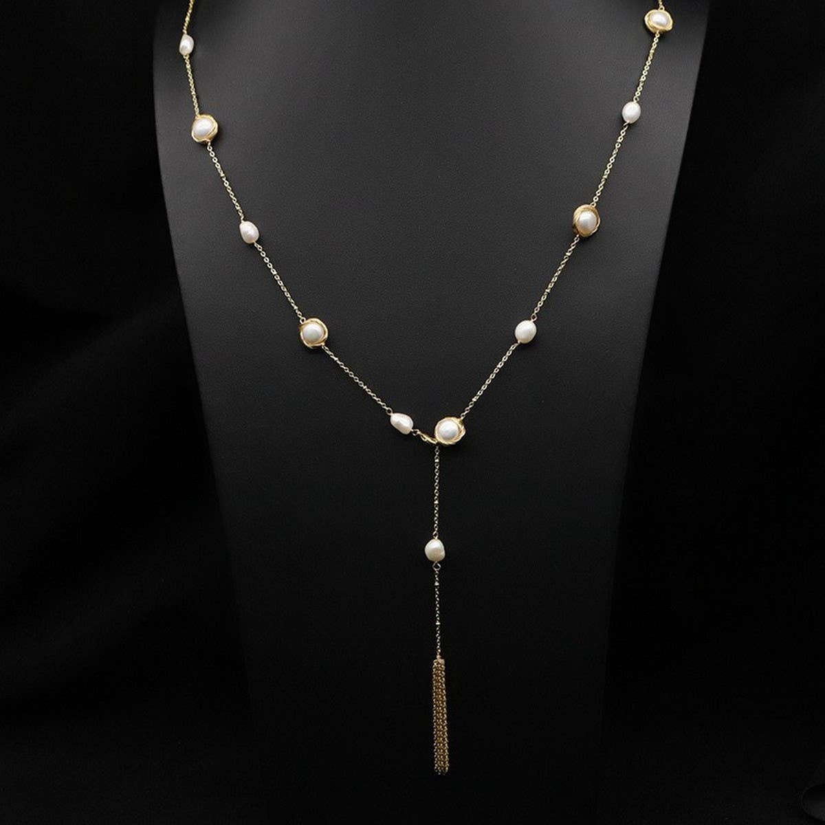 ELEGANT NATURAL PEARL LONG SWEATER NECKLACE
