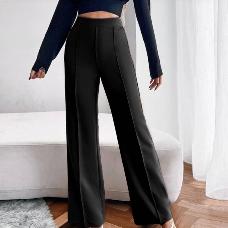 SOLID COLOR THICK DROP HIGH-WAISTED PANTS