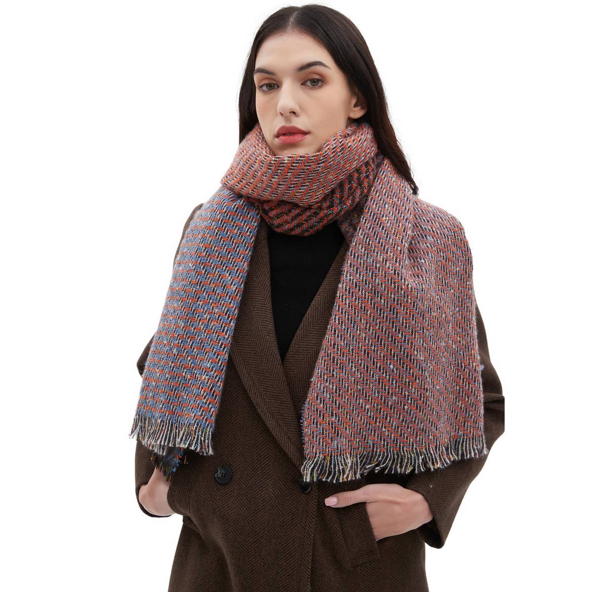 Fringe Patchwork Scarf ? Unisex Winter Shawl Wrap