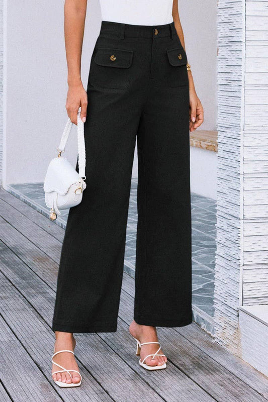 CWBLP1852_SOLID COLOR HIGH WAIST POCKET WIDE LEG TROUSERS