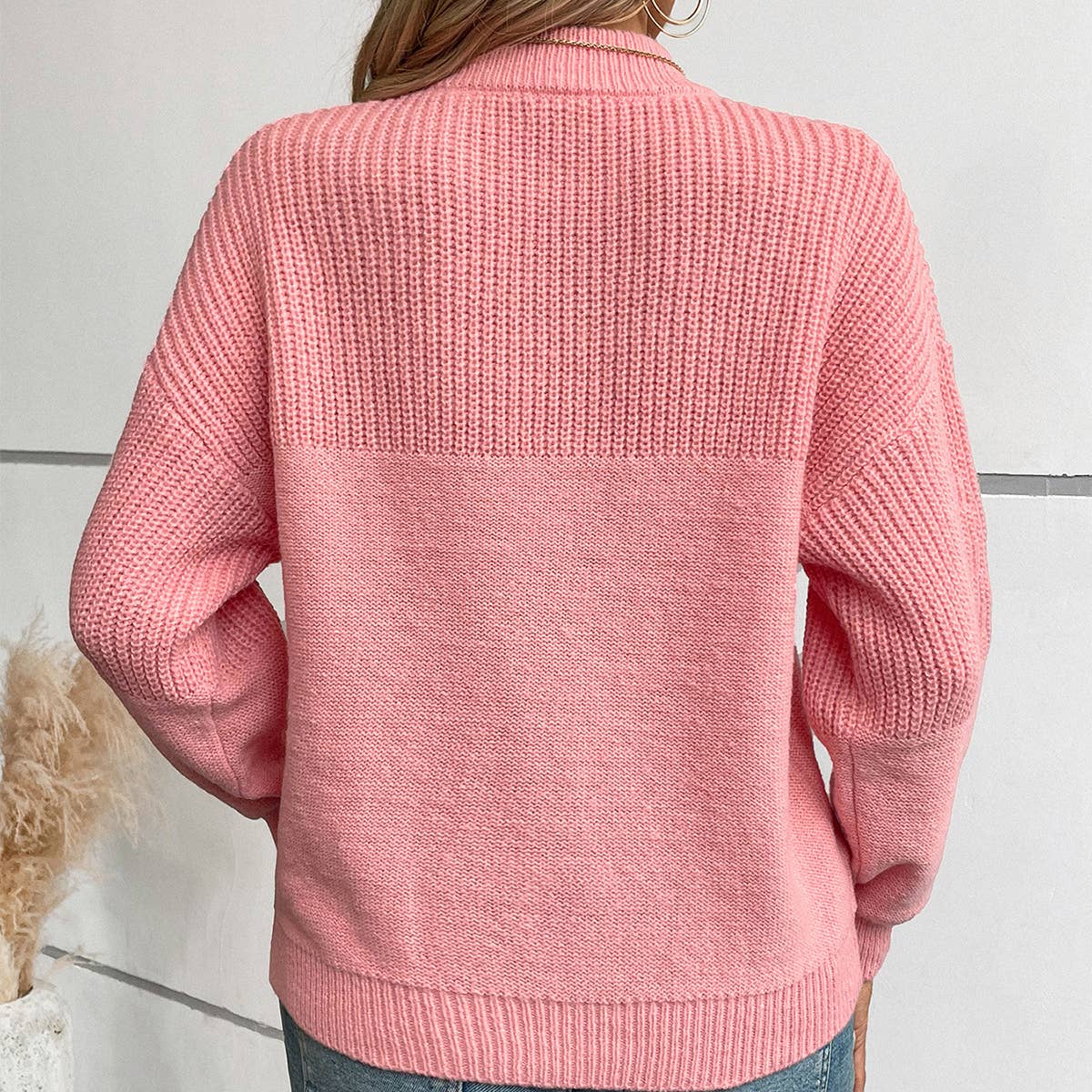Solid color semi-turtleneck sweater