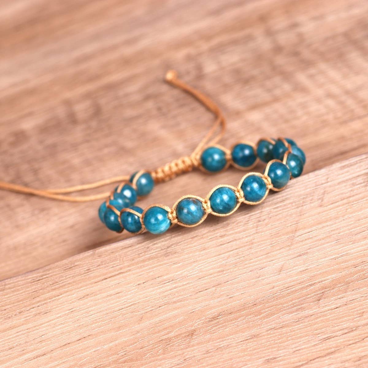 BLUE ROUND BEADS STONE BEADS BRAIDED BRACELETS_CWAJE3951