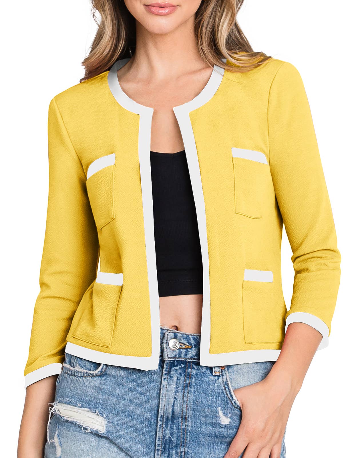 CWOBL103_3/4 Sleeve Bolero Open Front Cardigan