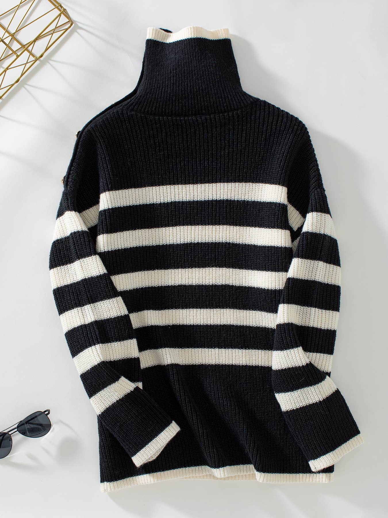 STRIPED LAPEL PULLOVER CASUAL BUTTON KNIT