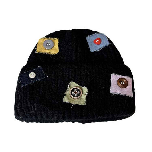 WARM PATCH BUTTON KNIT HAT_CWAB2908