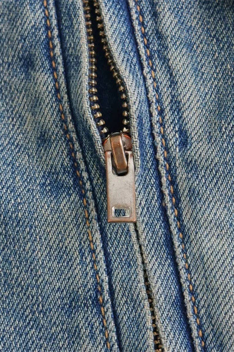 CWDSD6654_LAPEL LOOSE LONG-SLEEVED DENIM DRESS