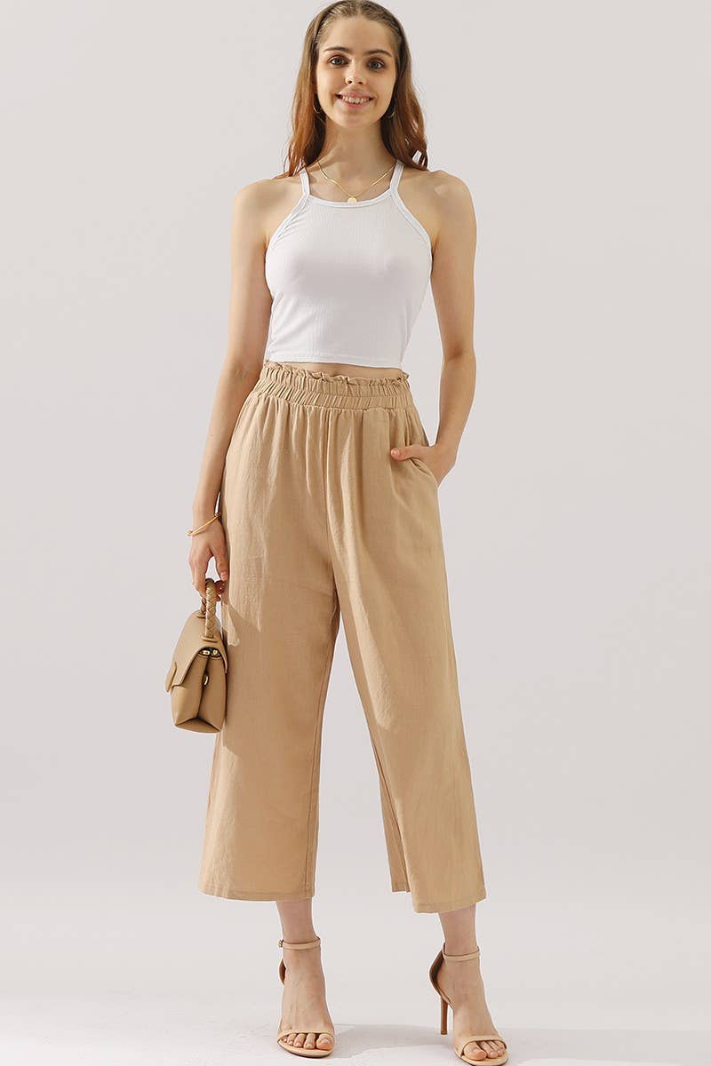 CWBLP416_EASY PULL ON LINEN CAPRIS PANTS WITH SIDE POCKET