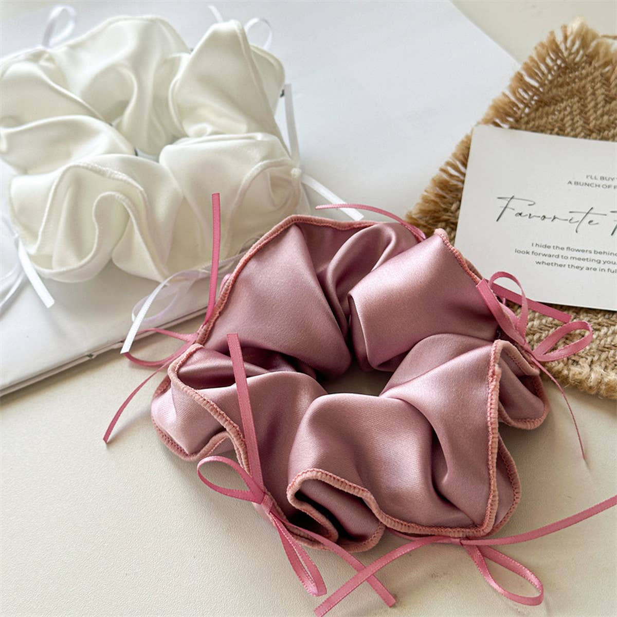 BALL HEAD RUBBER BAND RIBBON BOW HAIR TIE_CWAHA1353