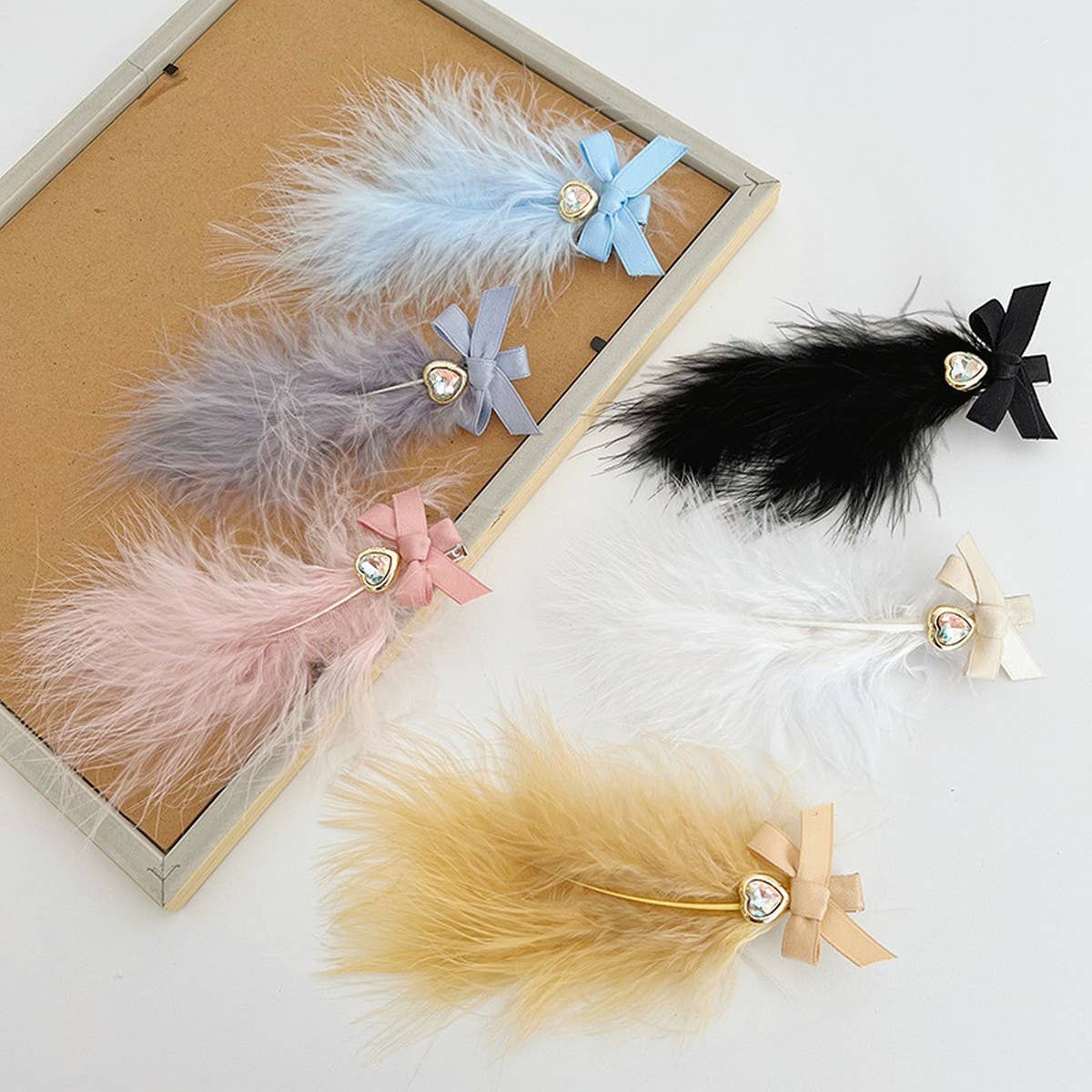 SUPER FAIRY TEMPERAMENT BOW FEATHER HAIRPINS_CWAHA1188