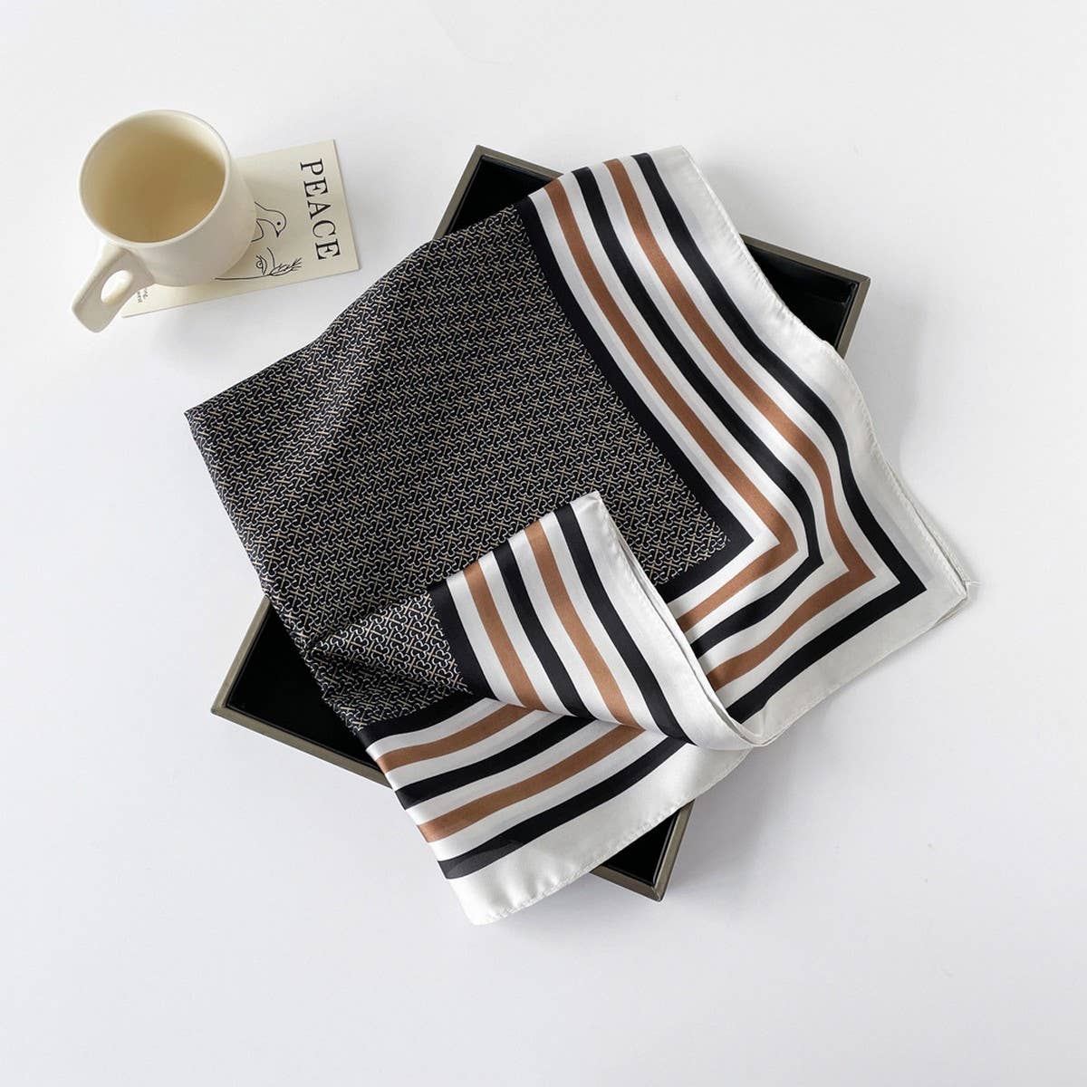 Sweet Floral Satin Scarf - 70cm Square Neck Wrap