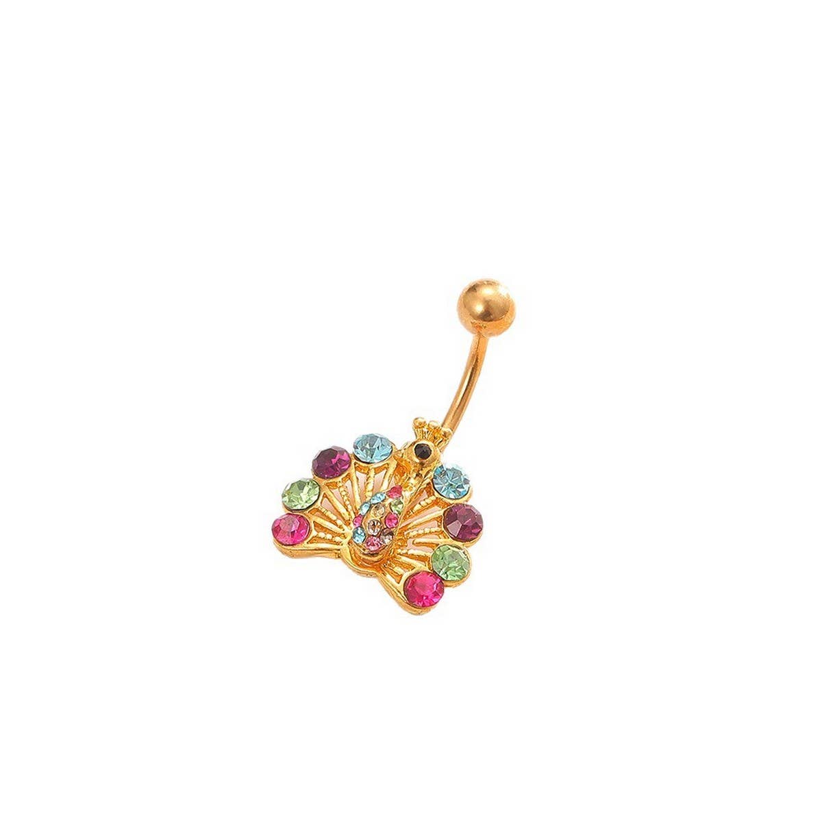 Peacock CZ Navel Ring Piercing Jewelry for Women_CWMM9365