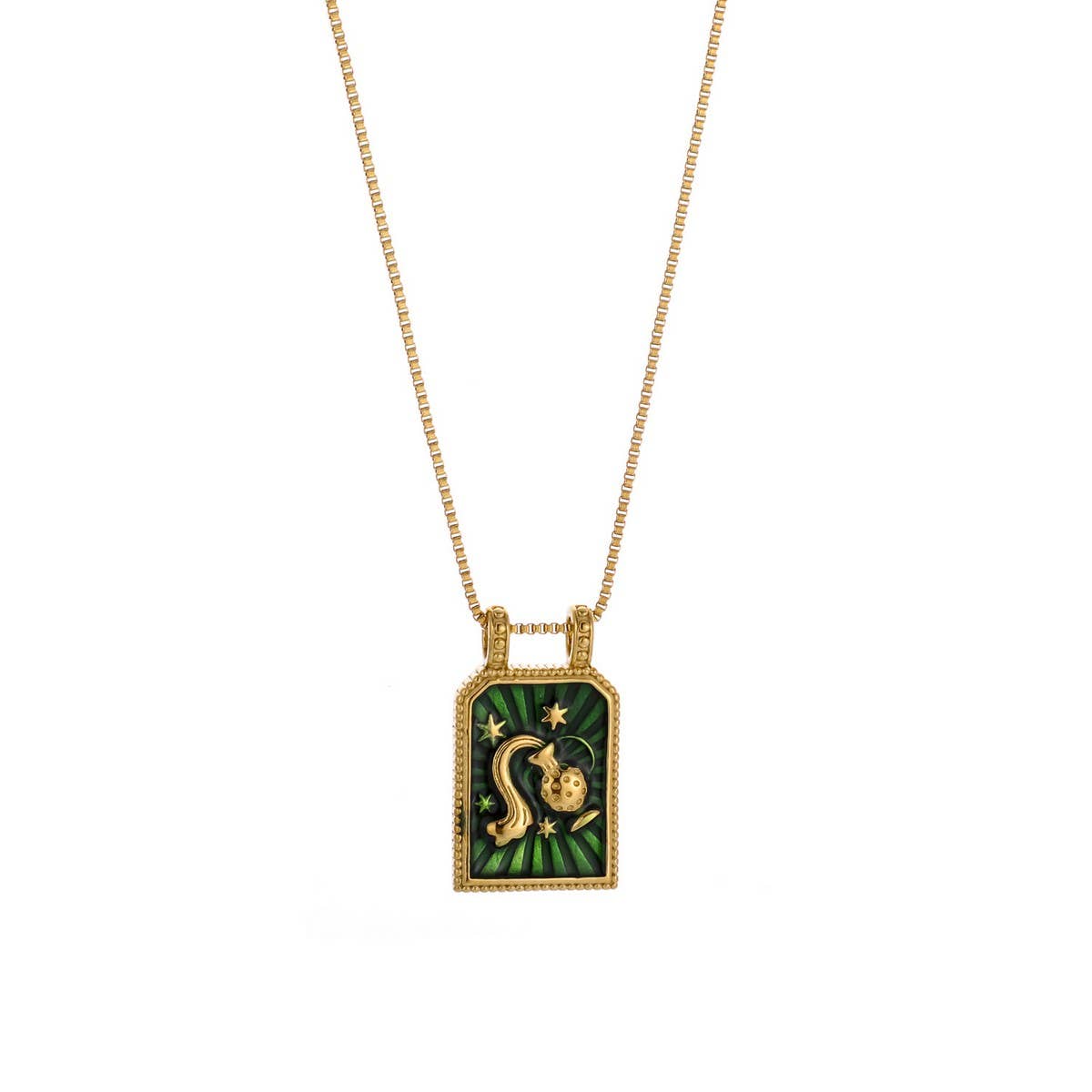 Vintage Square Zodiac Necklace with Enamel
