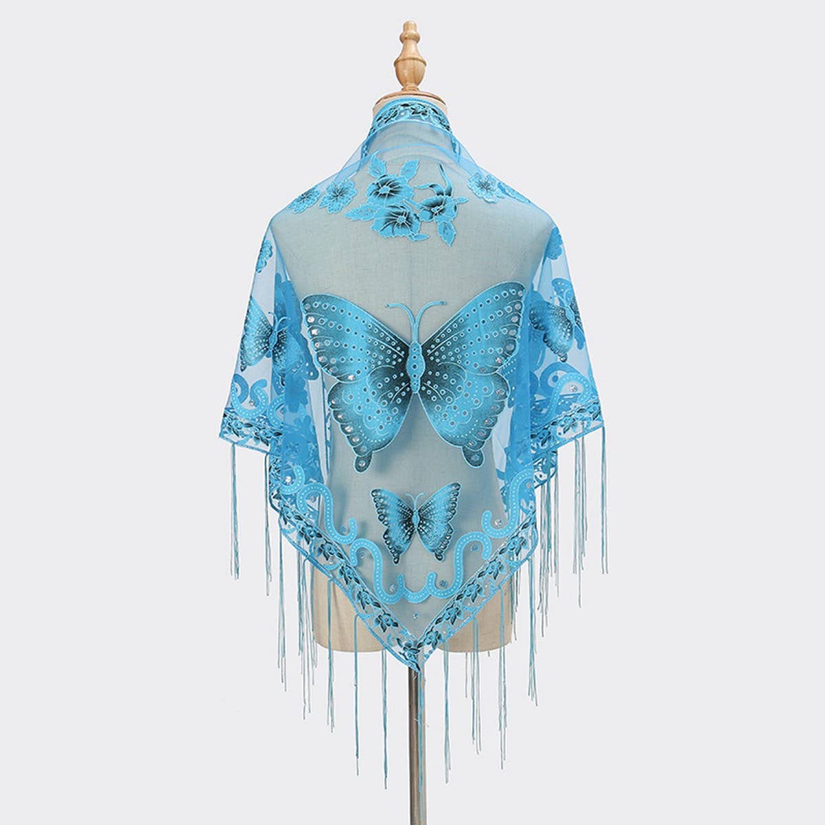 LACE BUTTERFLY EMBROIDERED TRIANGLE SHAWL