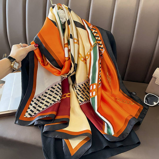 French Style Long Satin Scarf for Fall Layering