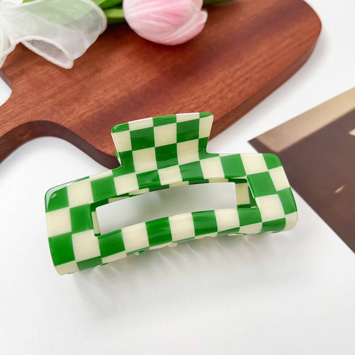 Checkerboard Hair Claw ??Candy Color Acetate Look_CWAHA0395